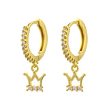 925 Silver Circle Earrings Crown Zircon Tassel Jewelry