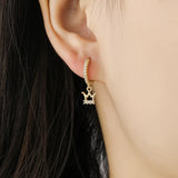 925 Silver Circle Earrings Crown Zircon Tassel Jewelry