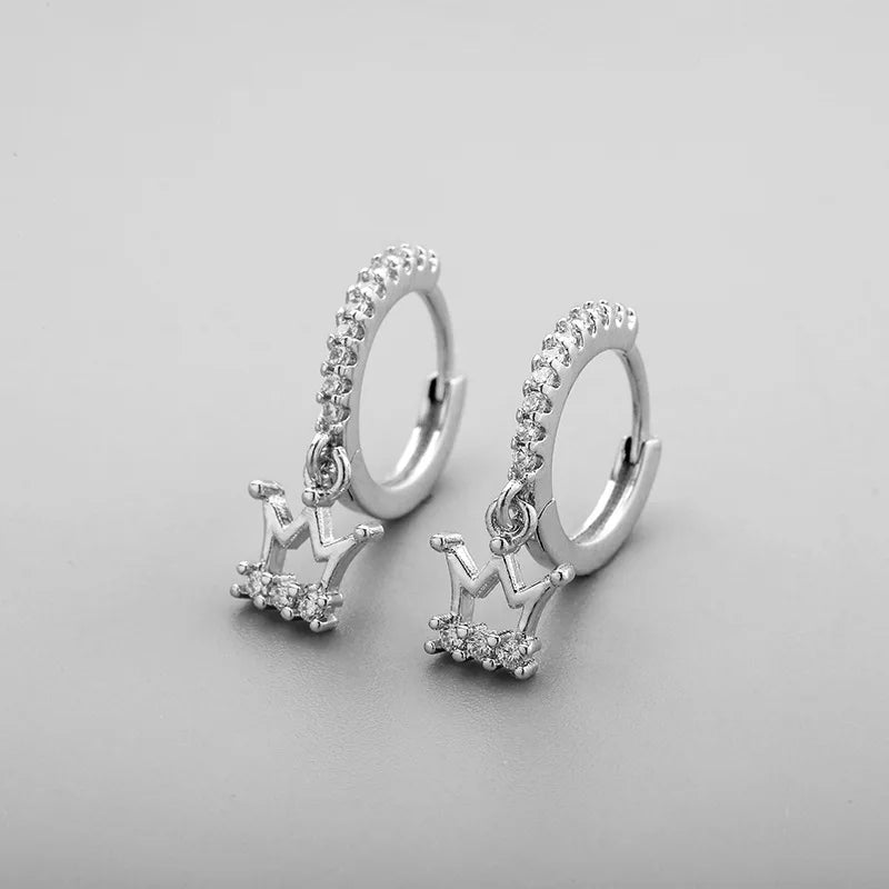 925 Silver Circle Earrings Crown Zircon Tassel Jewelry