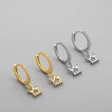 925 Silver Circle Earrings Crown Zircon Tassel Jewelry