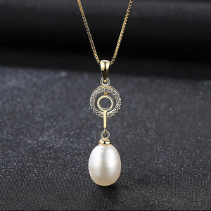 925 Silver Circle Freshwater Pearl Chain Pendant Necklace