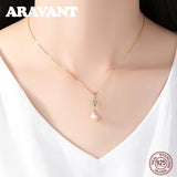 925 Silver Circle Freshwater Pearl Chain Pendant Necklace