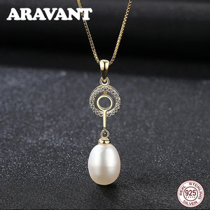 925 Silver Circle Freshwater Pearl Chain Pendant Necklace