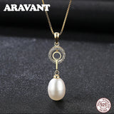 925 Silver Circle Freshwater Pearl Chain Pendant Necklace