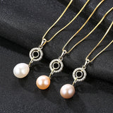 925 Silver Circle Freshwater Pearl Chain Pendant Necklace