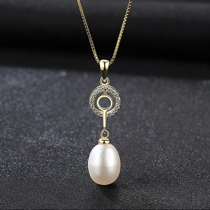 925 Silver Circle Freshwater Pearl Chain Pendant Necklace
