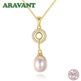 925 Silver Circle Freshwater Pearl Chain Pendant Necklace