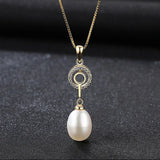 925 Silver Circle Freshwater Pearl Chain Pendant Necklace