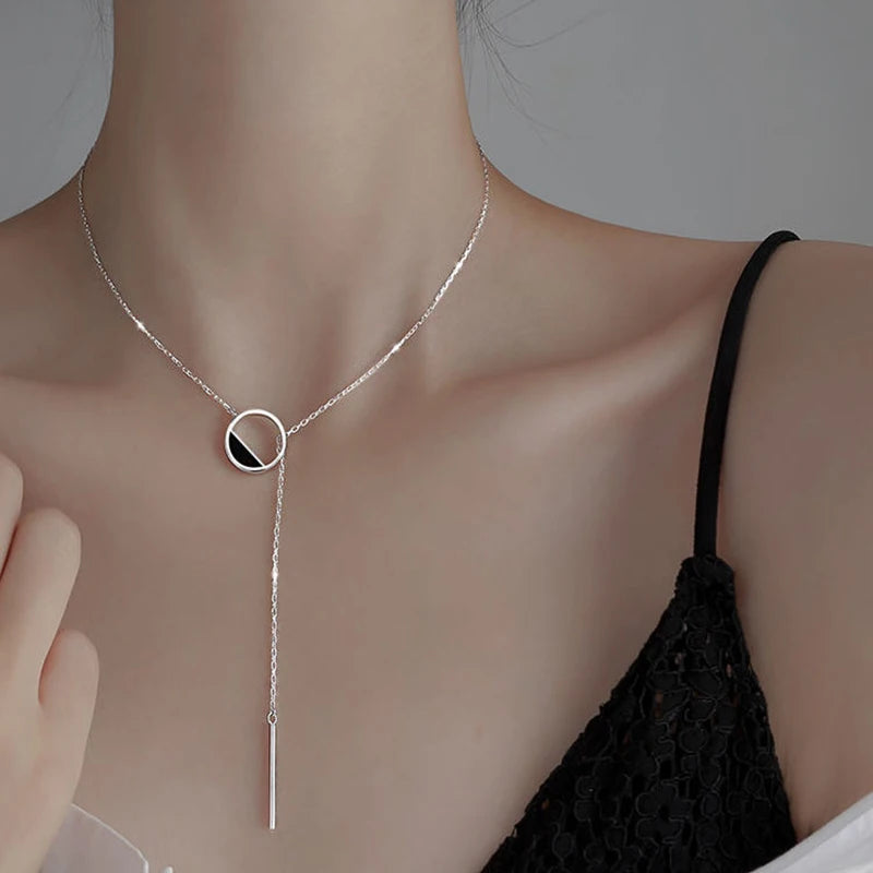925 Silver Circle Necklace for Women Clavicle Chain Fine Jewelry