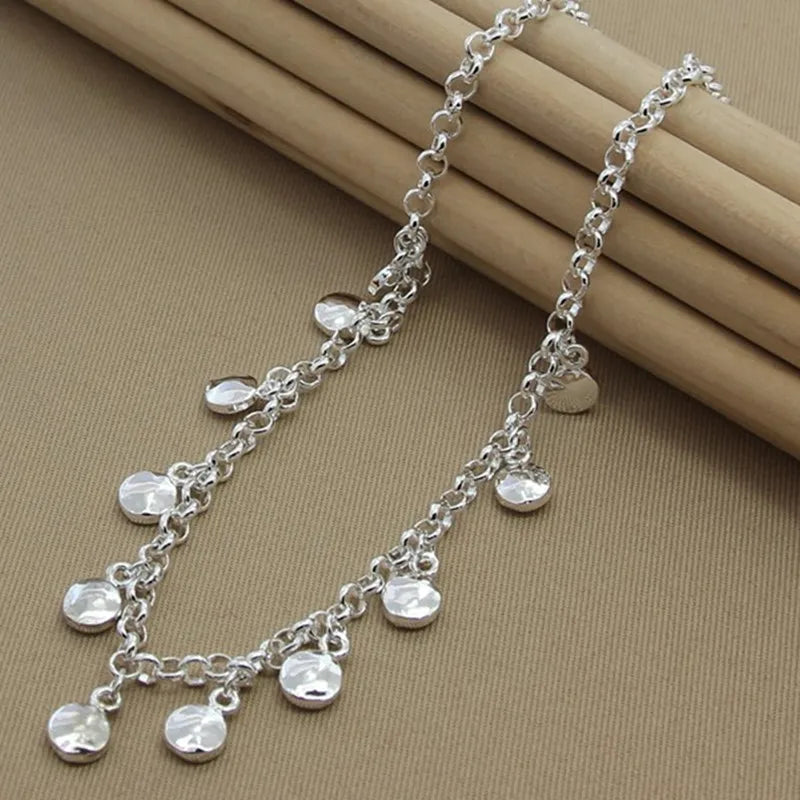 925 Silver Circle Bean Chain Necklace For Women Charm Jewelry