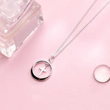 925 Silver Circle Cross Pendant Necklace for Women