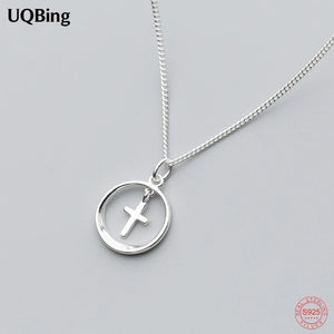 925 Silver Circle Cross Pendant Necklace for Women
