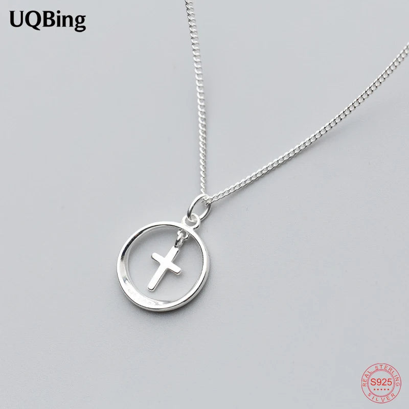 925 Silver Circle Cross Pendant Necklace for Women