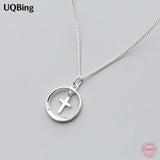 925 Silver Circle Cross Pendant Necklace for Women