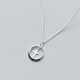 925 Silver Circle Cross Pendant Necklace for Women