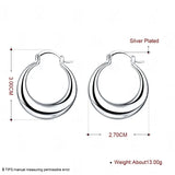 925 Silver Smooth U-Shape Big Hoop Earrings Women Wedding