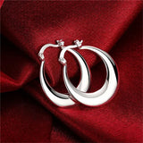 925 Silver Smooth U-Shape Big Hoop Earrings Women Wedding