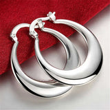 925 Silver Smooth U-Shape Big Hoop Earrings Women Wedding
