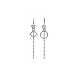 925 Silver Circle Square Earring Long Tassel Cubic Zircon Star Women's Earings