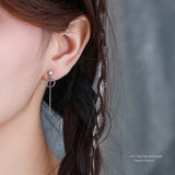 925 Silver Circle Square Earring Long Tassel Cubic Zircon Star Women's Earings