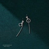 925 Silver Circle Square Earring Long Tassel Cubic Zircon Star Women's Earings