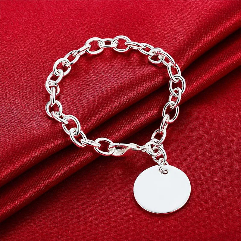 925 Silver Circle Tag Bracelet Wedding Party Jewelry