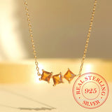925 Silver Citrine Triple Crystal Choker Necklace Pendant 14K Plate