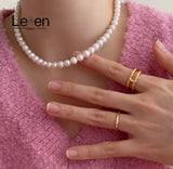 925 Silver Clasp Beaded Choker Pearl Necklace for Women