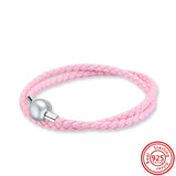 925 Silver Clasp Double Layer Leather Weave Bracelet for Bead DIY Jewelry