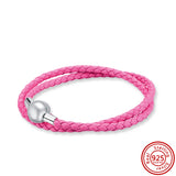 925 Silver Clasp Double Layer Leather Weave Bracelet for Bead DIY Jewelry