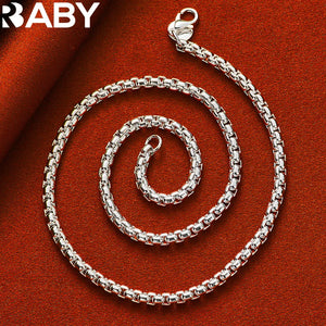 925 Silver 4mm Round Box Chain Necklace 18/20/24 Inches