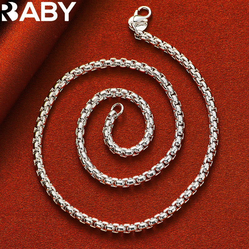 925 Silver 4mm Round Box Chain Necklace 18/20/24 Inches