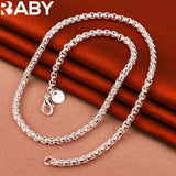 925 Silver 4mm Round Box Chain Necklace 18/20/24 Inches