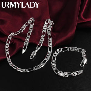 925 Silver 8mm Geometric Chain Jewelry Set for Women Men