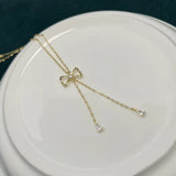 925 Silver Bowknot Tassel Choker Necklace for Women