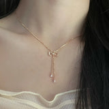 925 Silver Bowknot Tassel Choker Necklace for Women