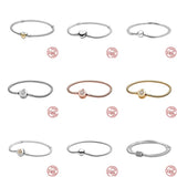 925 Silver Charm Bracelet Sparkling Crown Snake Chain Women DIY Jewelry