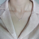 925 Sterling Silver Crystal Cross Choker Necklace Pendant 14K Plated