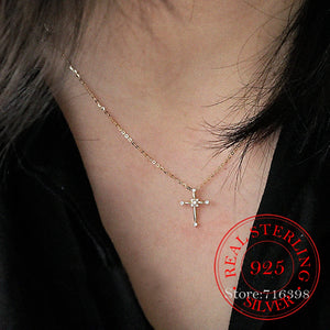 925 Silver Crystal Cross Choker Necklace - Wedding Party Jewelry Gift
