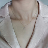925 Sterling Silver Crystal Cross Choker Necklace Pendant 14K Plated