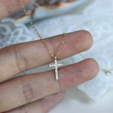 925 Sterling Silver Crystal Cross Choker Necklace Pendant 14K Plated