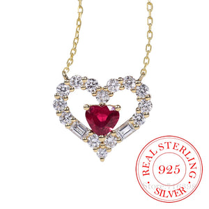 925 Sterling Silver Crystal Heart Choker Necklace Pendant 14K Plated