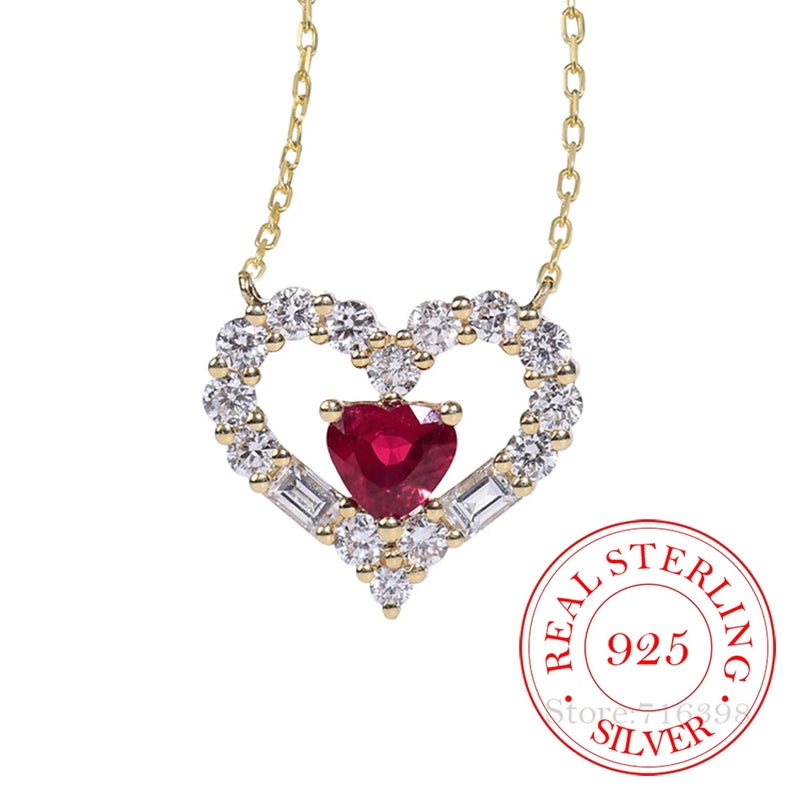 925 Sterling Silver Crystal Heart Choker Necklace Pendant 14K Plated