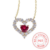 925 Sterling Silver Crystal Heart Choker Necklace Pendant 14K Plated