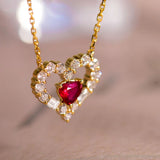 925 Sterling Silver Crystal Heart Choker Necklace Pendant 14K Plated