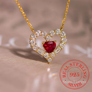 925 Sterling Silver Crystal Heart Choker Necklace Pendant 14K Plated
