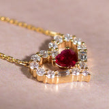 925 Sterling Silver Crystal Heart Choker Necklace Pendant 14K Plated