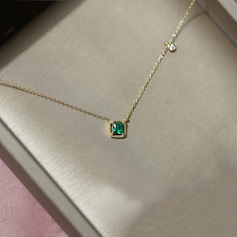 925 Silver Emerald Cubes Choker Necklace Pendant 14K Plated Wedding Jewelry Gift
