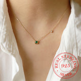 925 Silver Emerald Cubes Choker Necklace Pendant 14K Plated Wedding Jewelry Gift