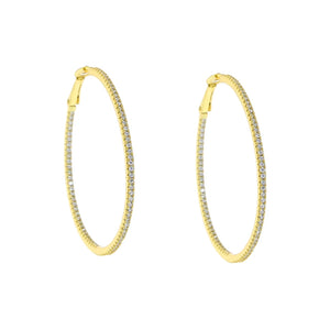 925 Silver CZ Rectangle Huggie Hoop Earrings 45mm